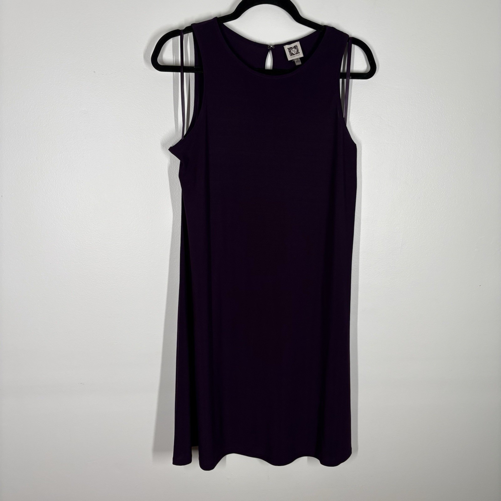 Anne Klein Women 12 Eggplant Purple Jersey Stretch Sleeveless Shift Dress