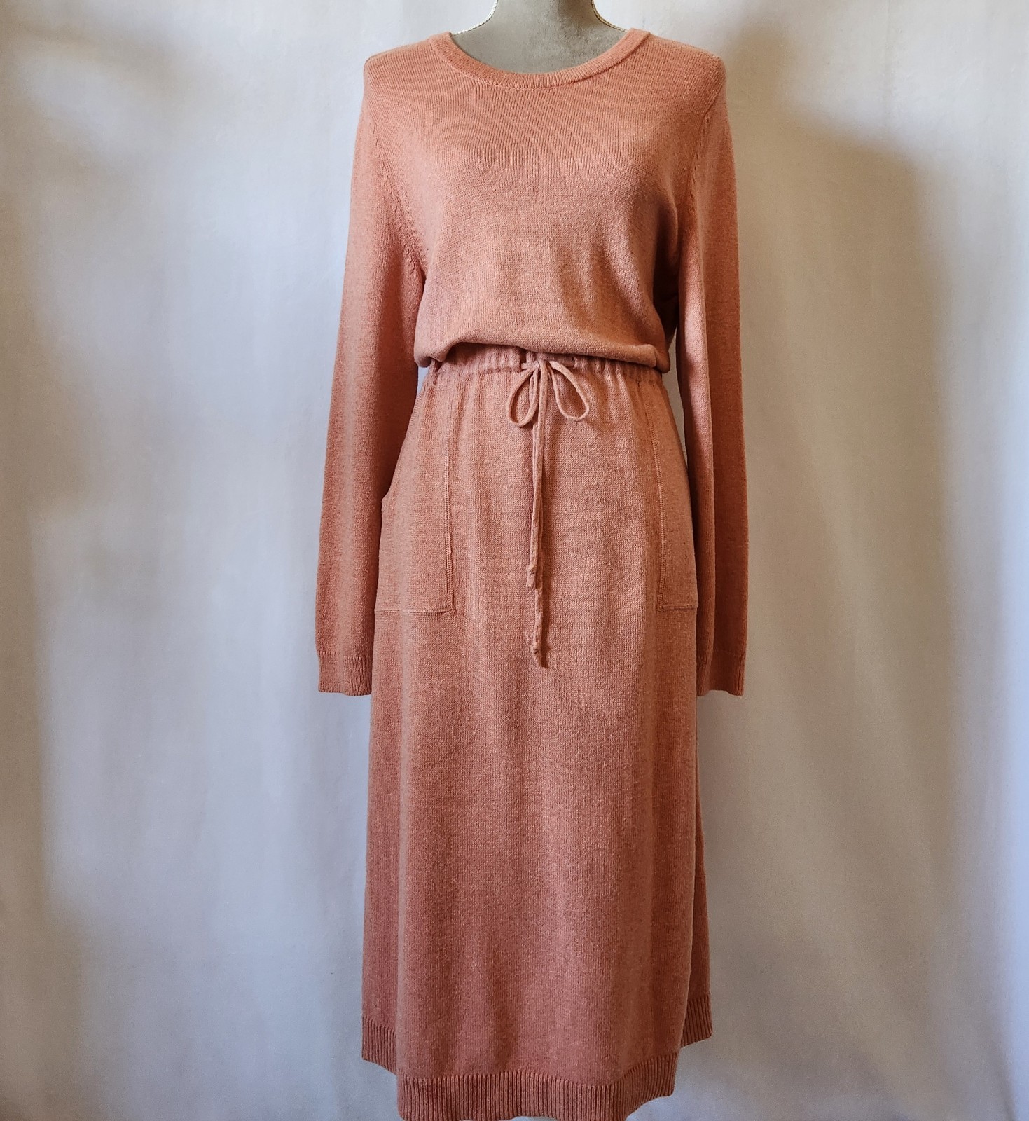 Pure Jill Women Size Medium Soft Red Clay Heather Drawstring Waist Sweater Dress