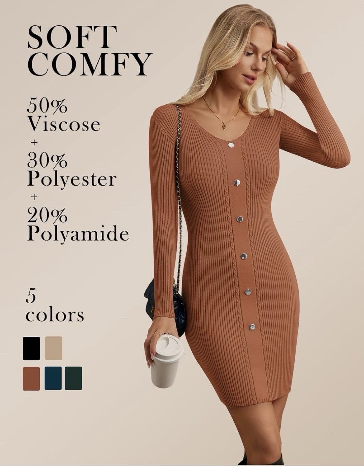Women’s Ribbed Knit Bodycon Sweater Dress-bottom Front, Long Sleeve, Soft 2XL [i