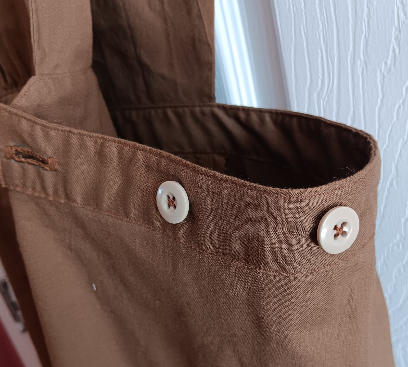Womens Adjustable Maternity Jumper Pinafore 40s Style Midi Length Brown Sz Small