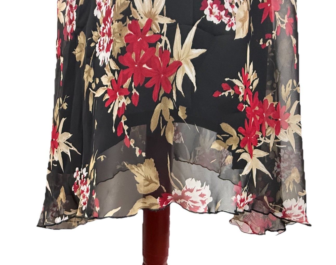 Vtg Meghan Mathews Size 10 Red Black Floral Whimsigoth Midi Dress Y2K 90’s EUC