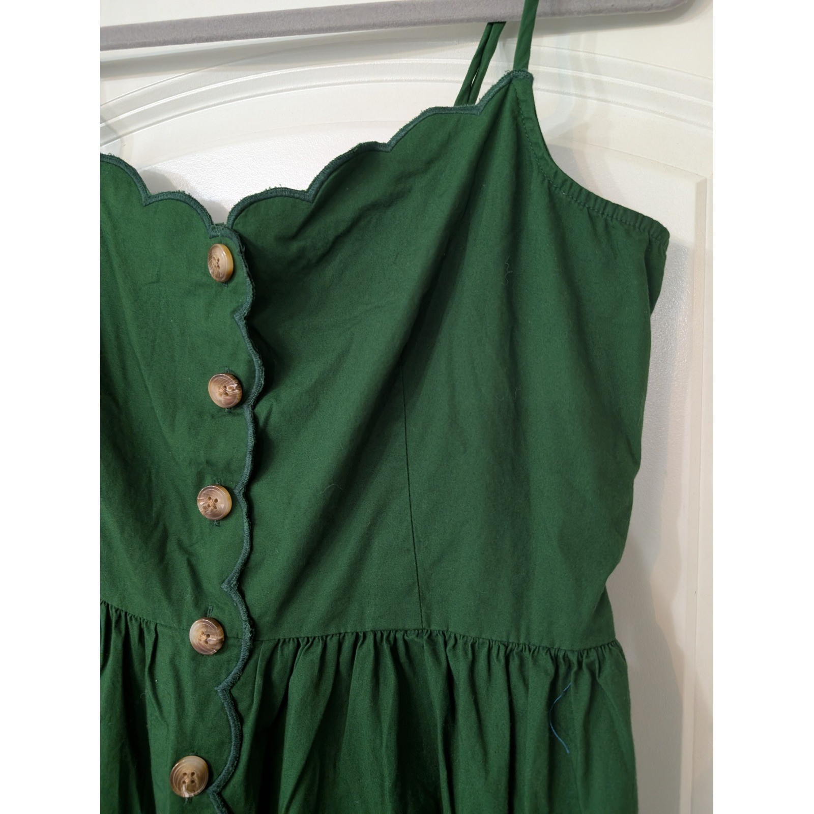 J.Crew Scallop-trim button-front midi dress Green Cotton Smocked Back Size 12
