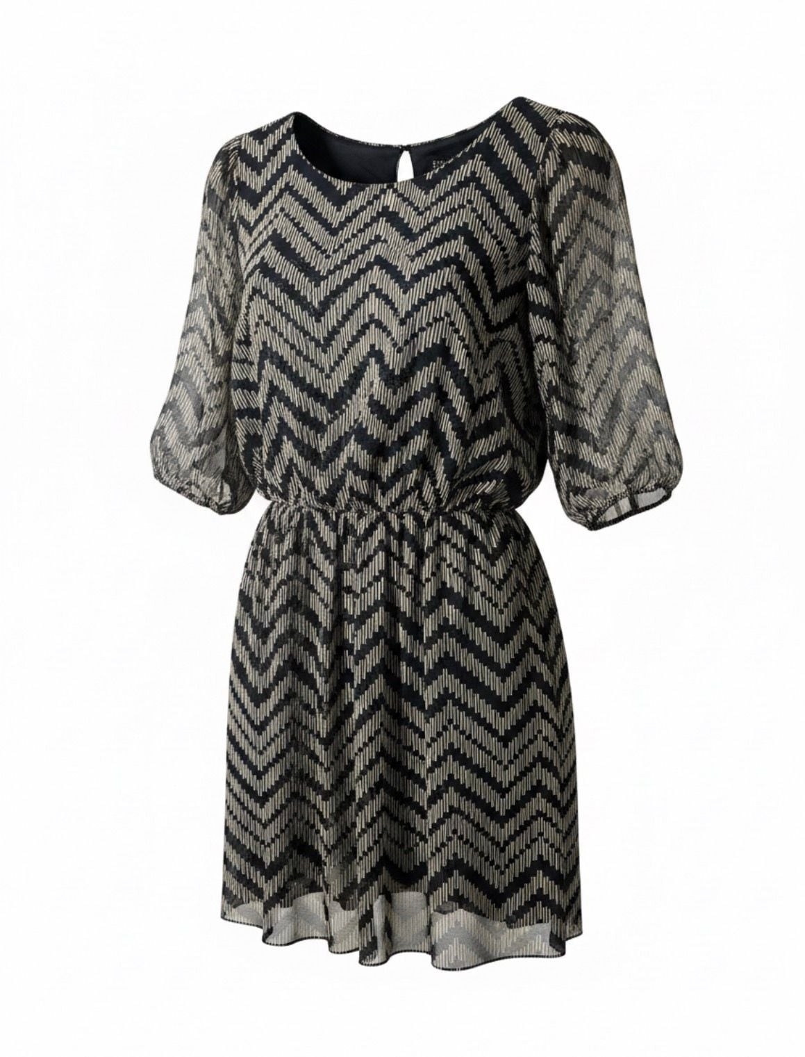 Enfocus Women’s Black and Tan Chevron Print Keyhole Neckline Dress