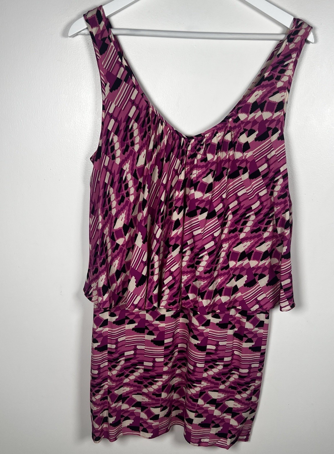 PLENTY By Tracy Reese Pink Fly Away Tiered Lined V-Neck Dress Size Medium NEW