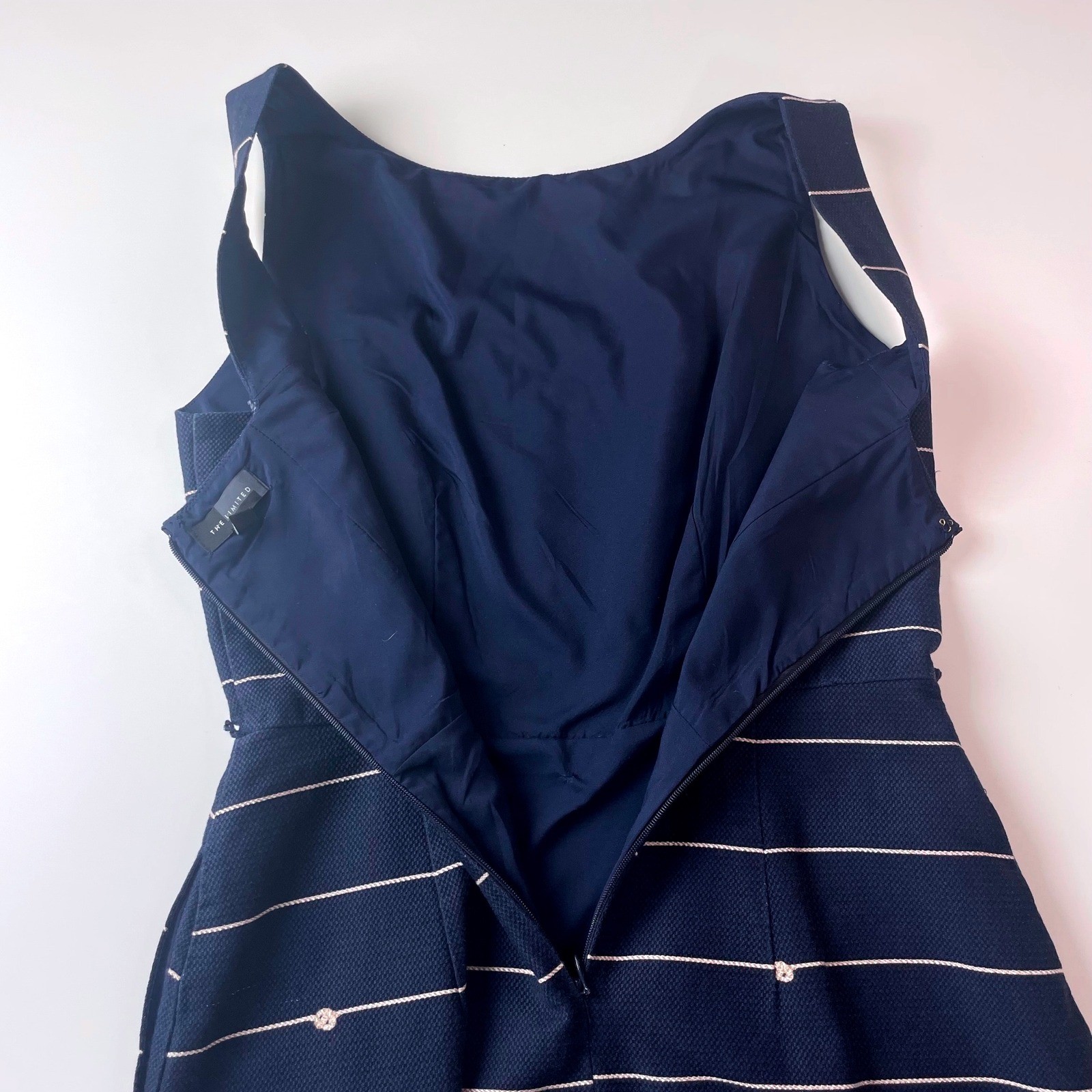 The Limited Navy Blue Nautical Striped Embroidered Sleeveless Dress Size 2