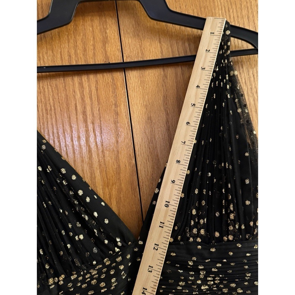 Jill Jill Stuart Black Gold Polka Dot Pleated Tulle V-Neck Gown Dress Size 6