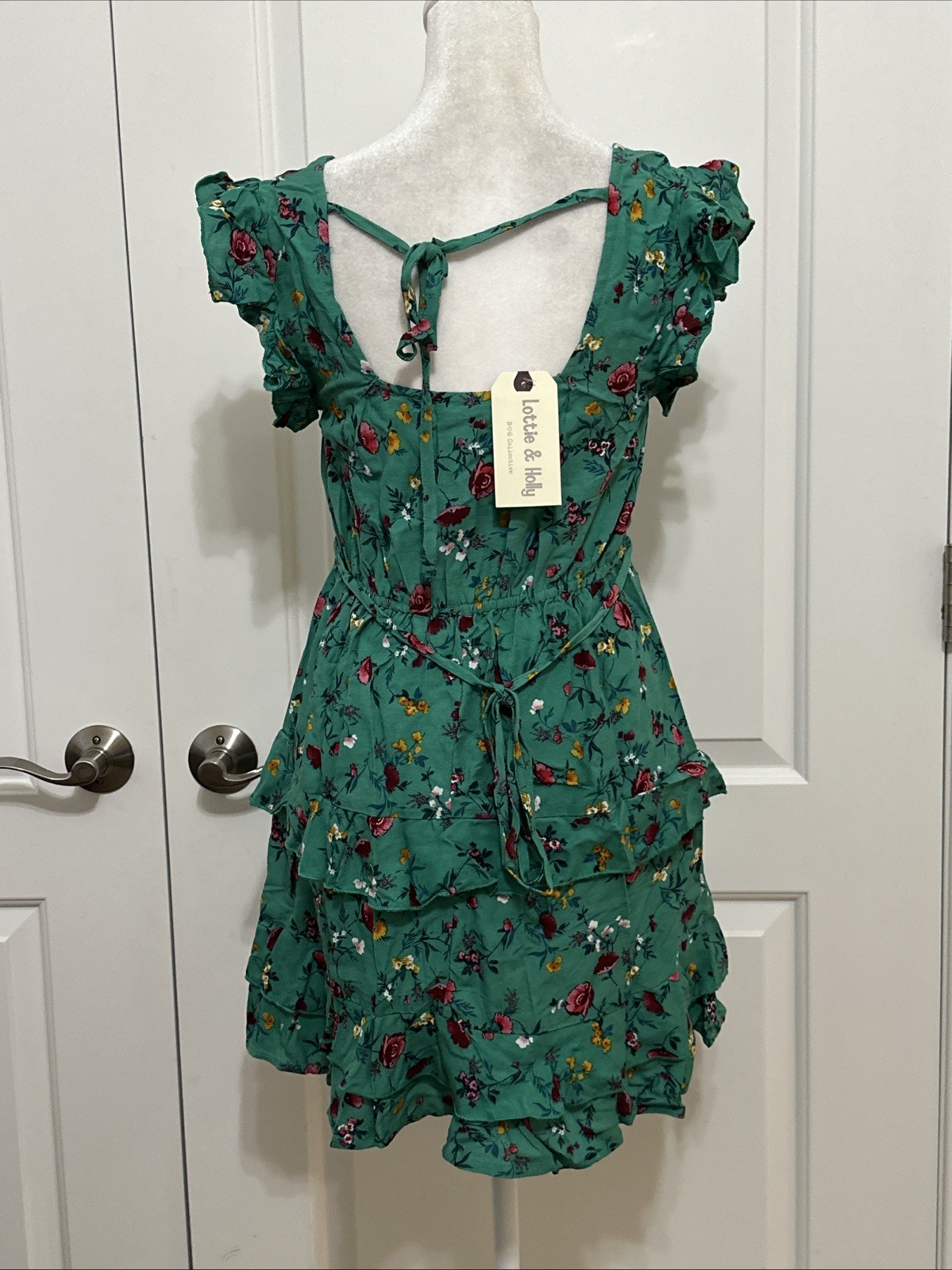 NWT Lottie & Holly B.O.G. Tiered Mini Dress Green Pink Floral M