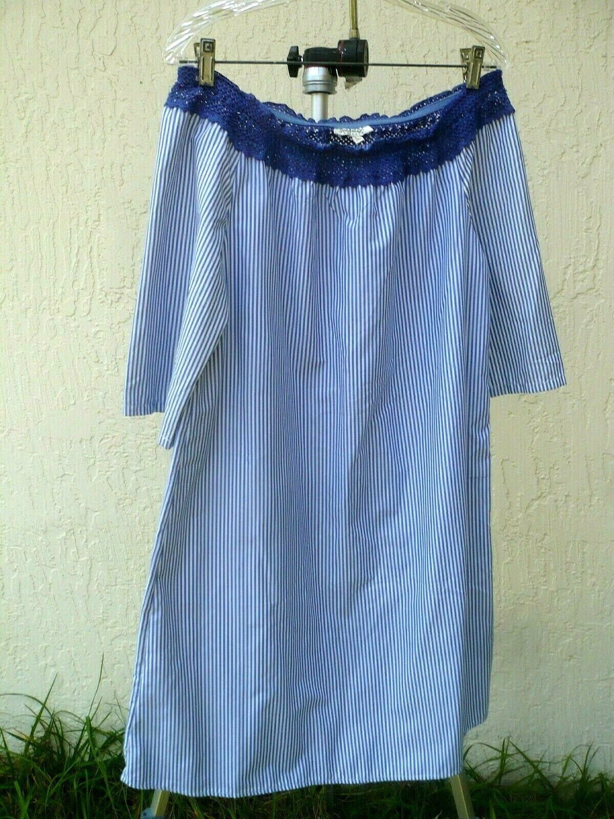 SPEED CONTROL L MU MU MUU SHIFT CROCHET OFF SHOULDER COTTON POLY CRISP DRESS