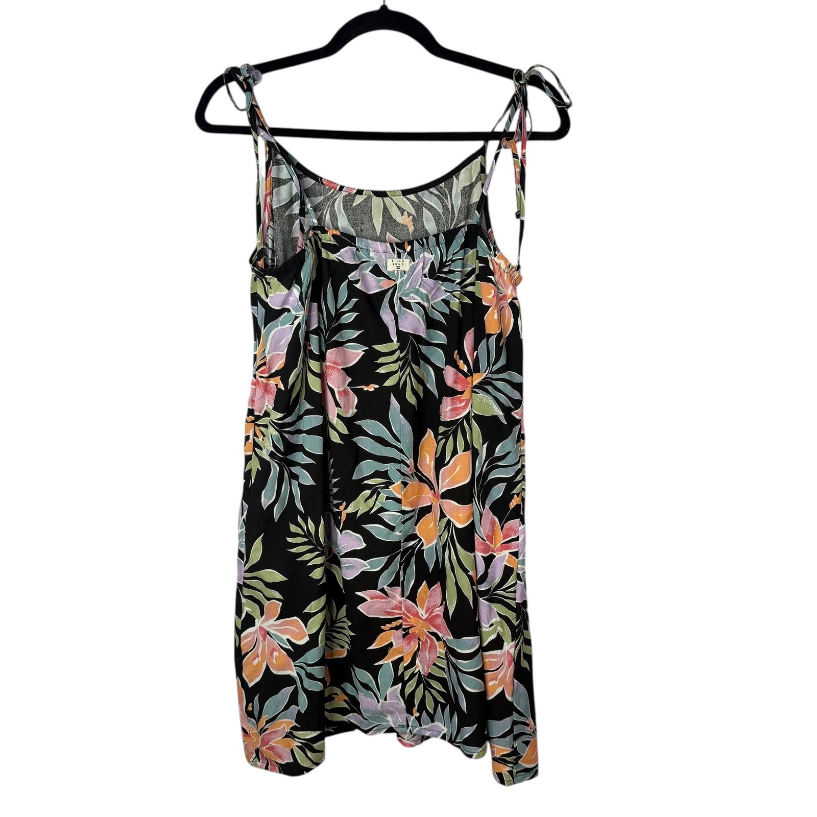 BILLABONG SO COY MINI Dress Black Tropical Floral Tie Strap XL
