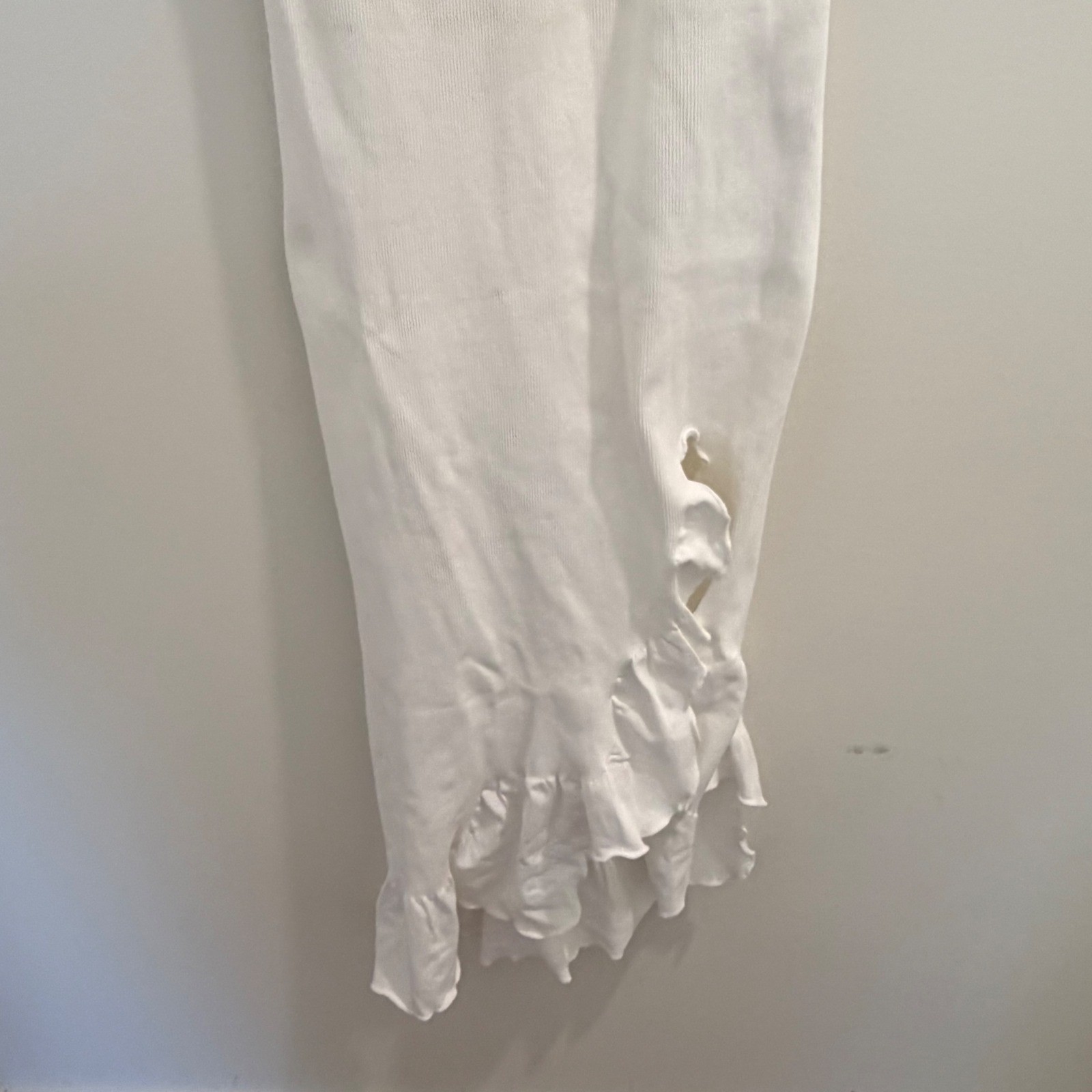 OQQ White Ribbed Ruffle High Low Midi Dress XL Strappy Back Slit Sleeveless