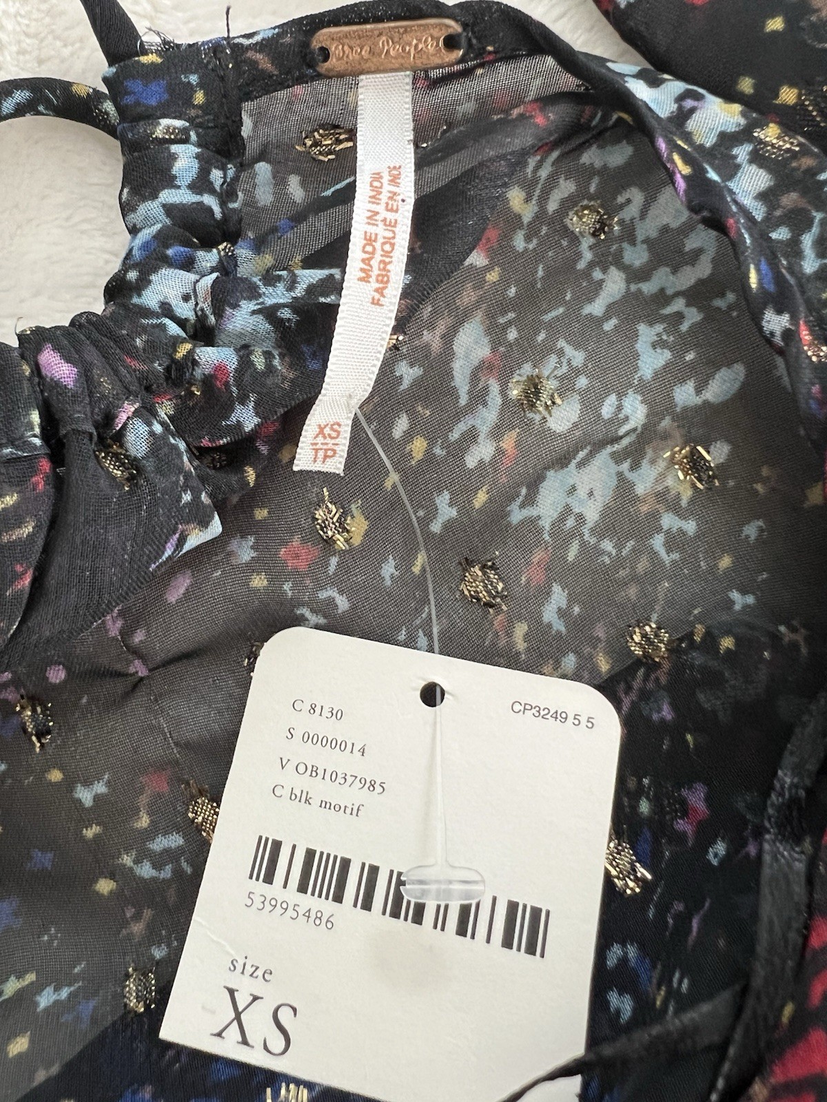 Free People Anna Multi Colored Metallic Mini Dress Printed Smocked Size XS