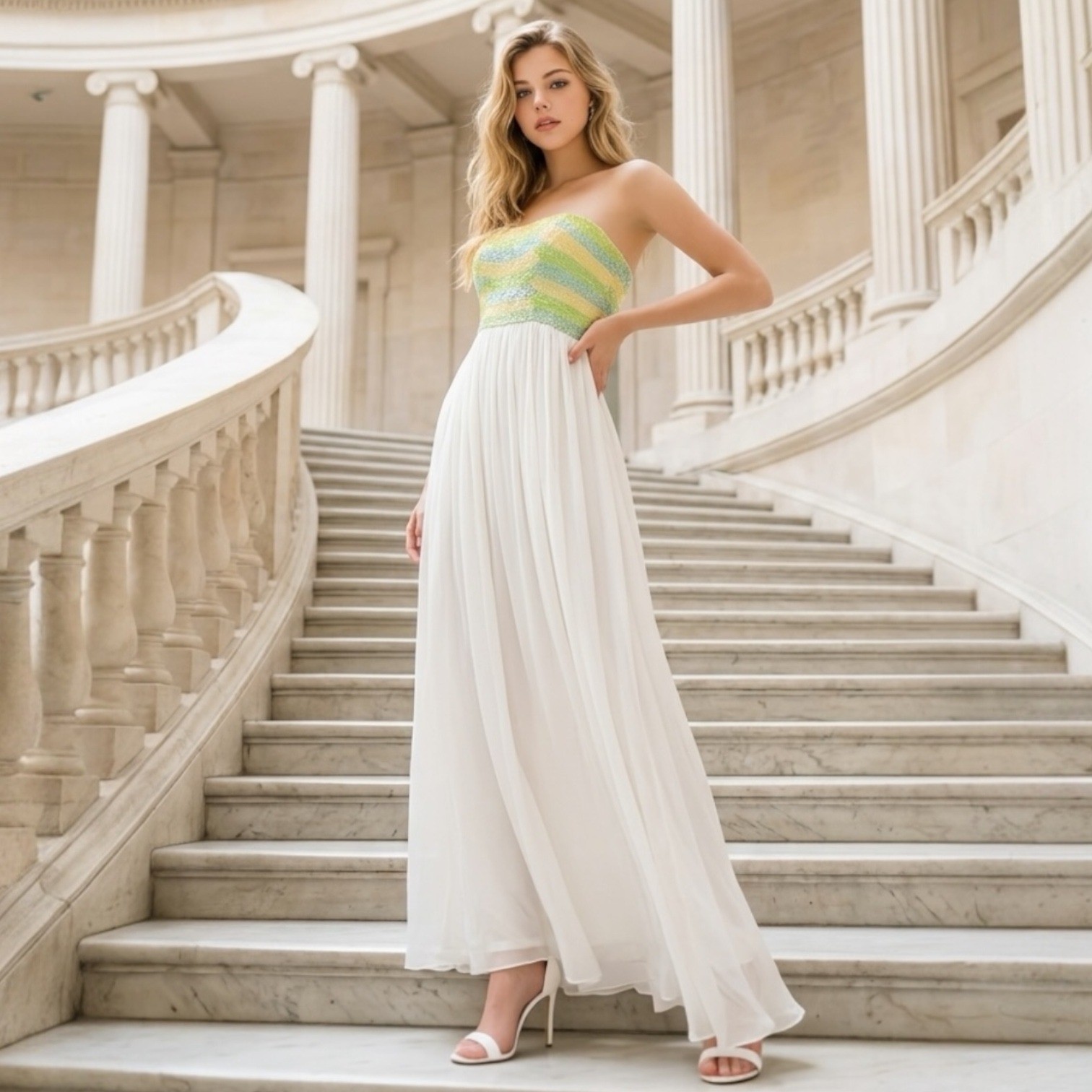 Sherri Hill 6 White Silk Beaded Strapless Gown Open Back Prom Pageant Dress