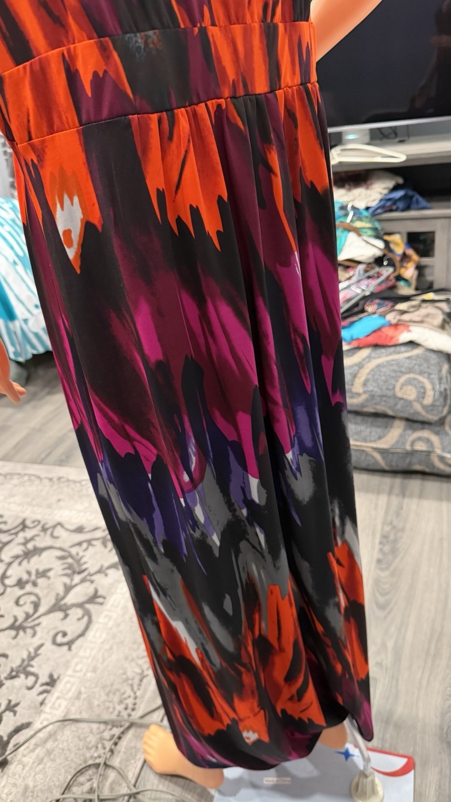 Elementz Abstract V-Neck Sleeveless Knit Stretch Maxi Dress Multicolor L
