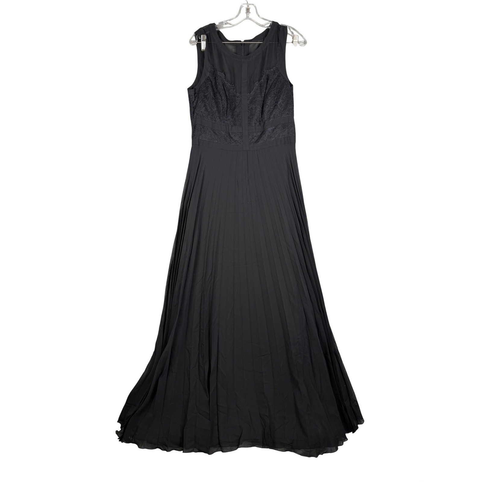 Michaela Louisa Black Lace Pleated Maxi Dress Sleeveless Formal Gown US 8 UK 12