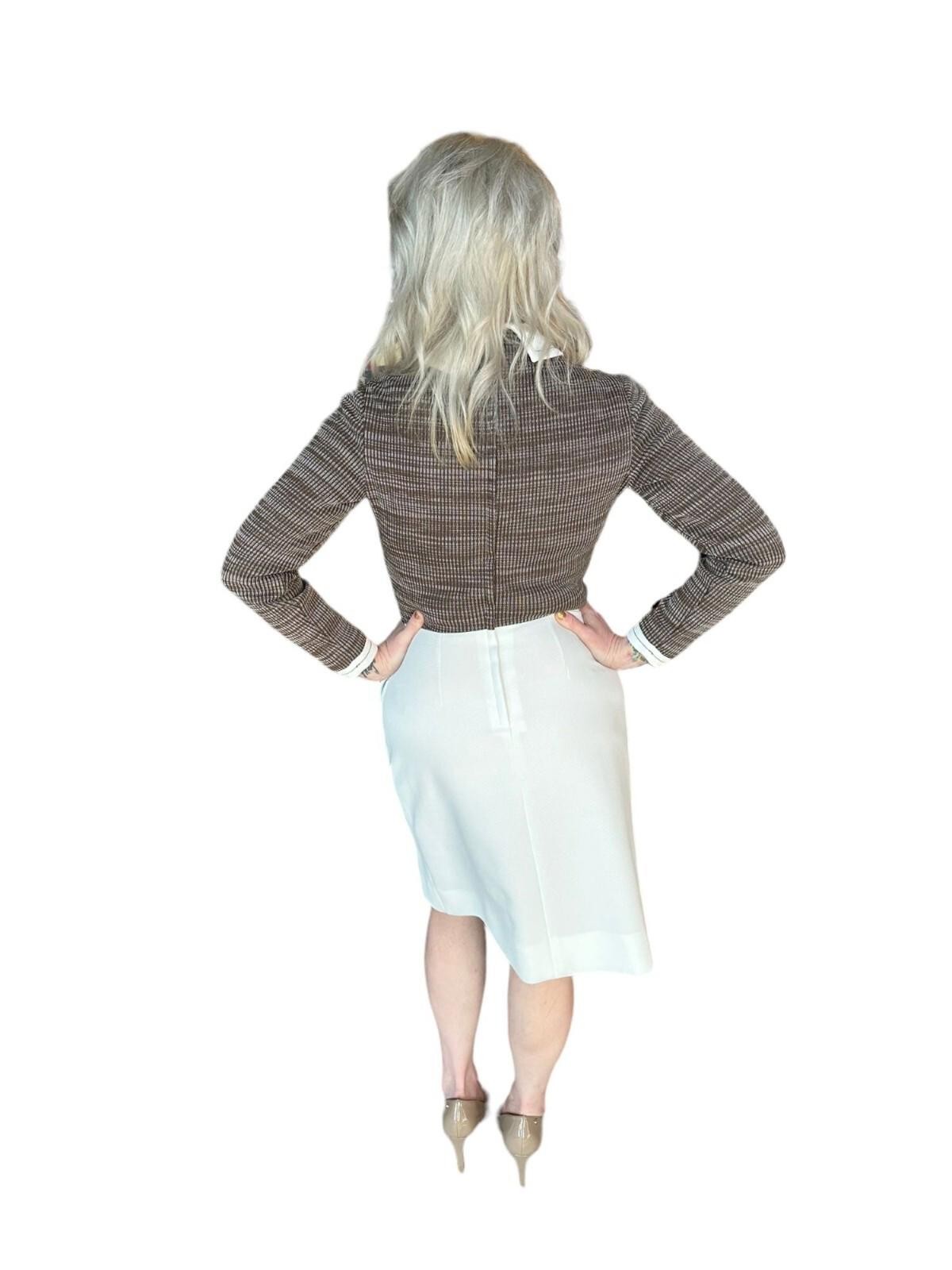Brown & Cream Butte Knit 100% Textured Dacron Polyester Long Sleeve Dress