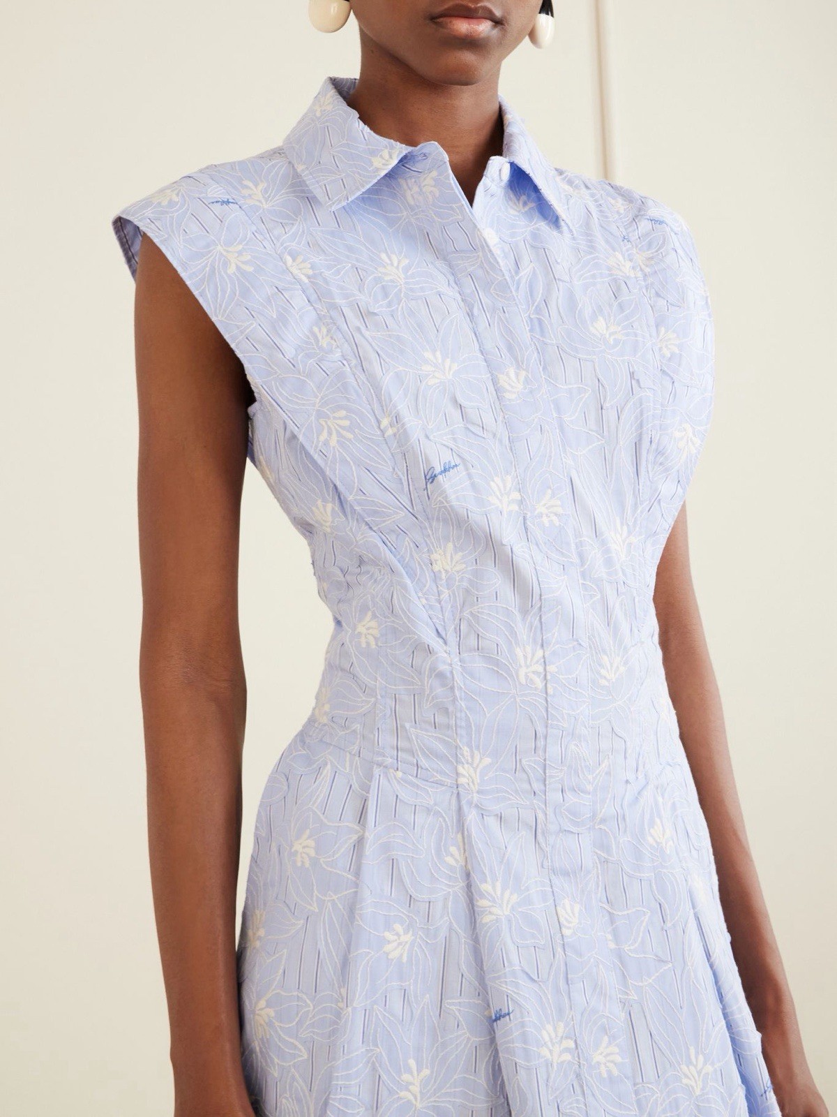 simkhai Neri embroidered striped cotton-poplin midi dress $960 Size 6