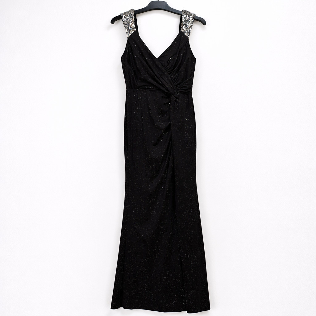 Ever Pretty – Black Sequin Strap Maxi Evening Dress V-Neck – XL – BNWT