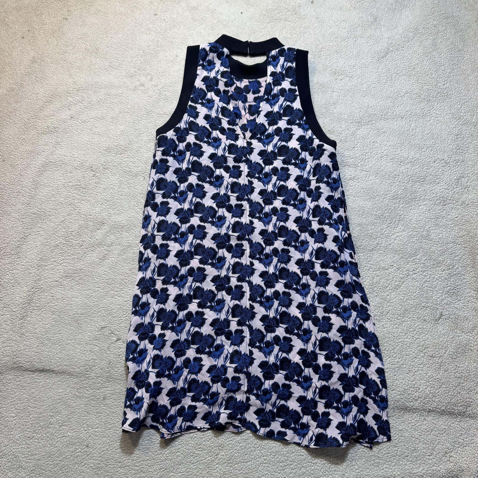 A.L.C. Dress Womens Small Blue Black Floral Silk Sleeveless Shift Made USA 2014