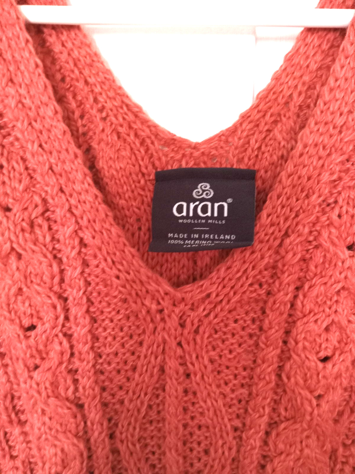 100% Merino Wool Aran Salmon Jumper Pullover Sweater Dress ireland Made S Cable