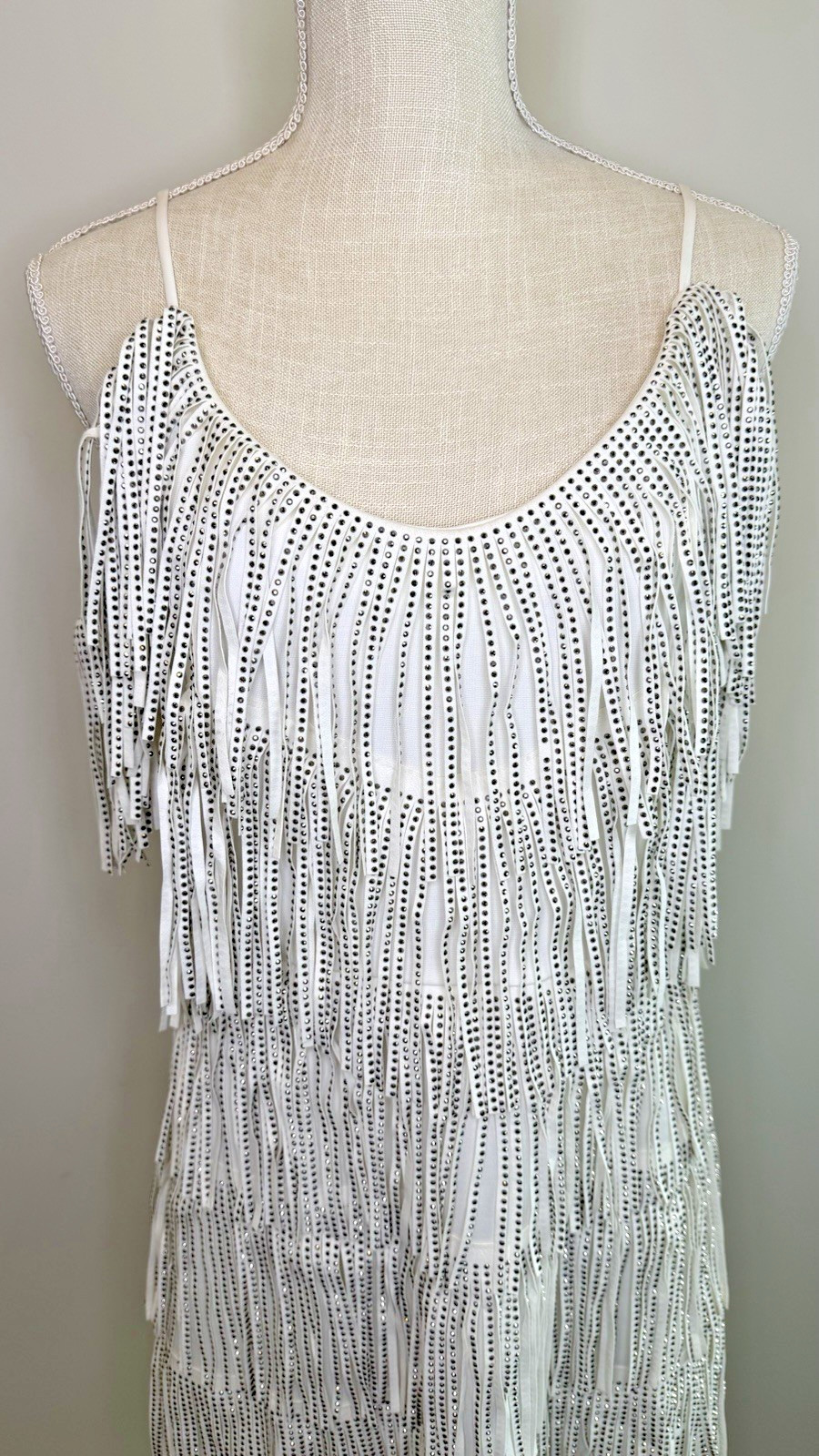 Nylon Apparel Rhinestone Fringe Mini Dress Country Western Concert White L