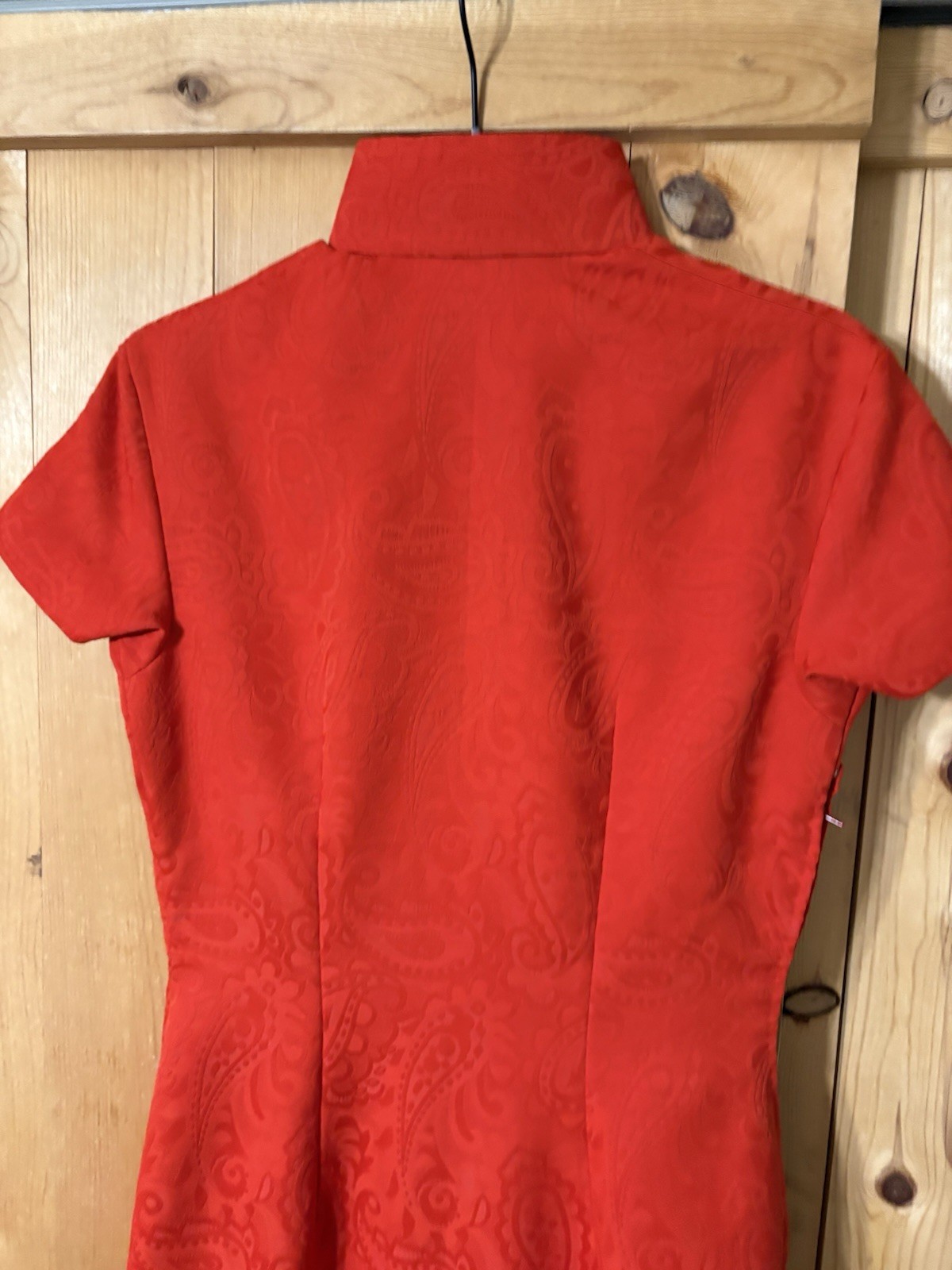 VTG Red Paisley Print Chinese Qipao Dress Cheongsam Maxi 70s Women’s S