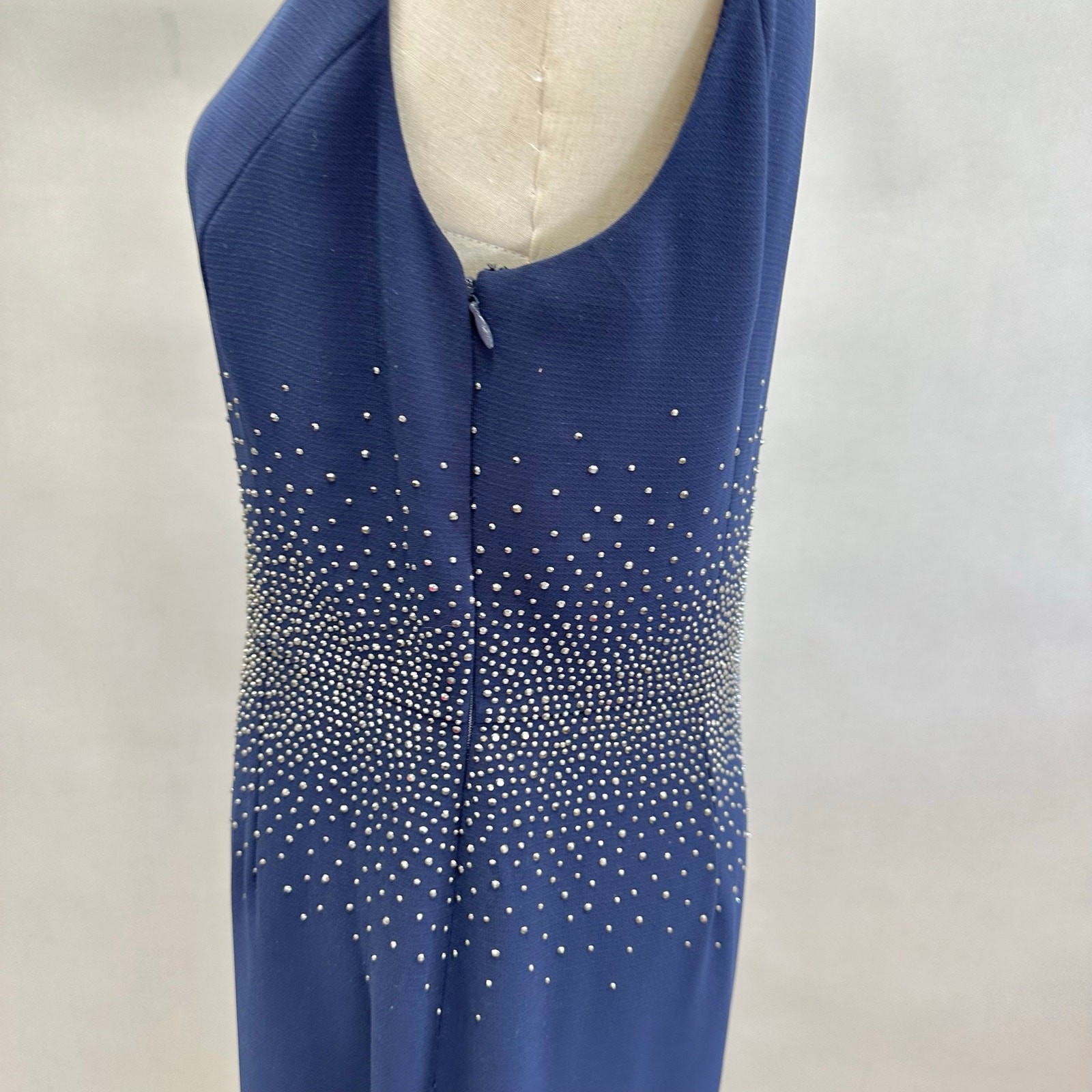Calvin Klein Navy Rhinestone Gradient Waist Gown Size 10 Sleeveless Maxi Formal