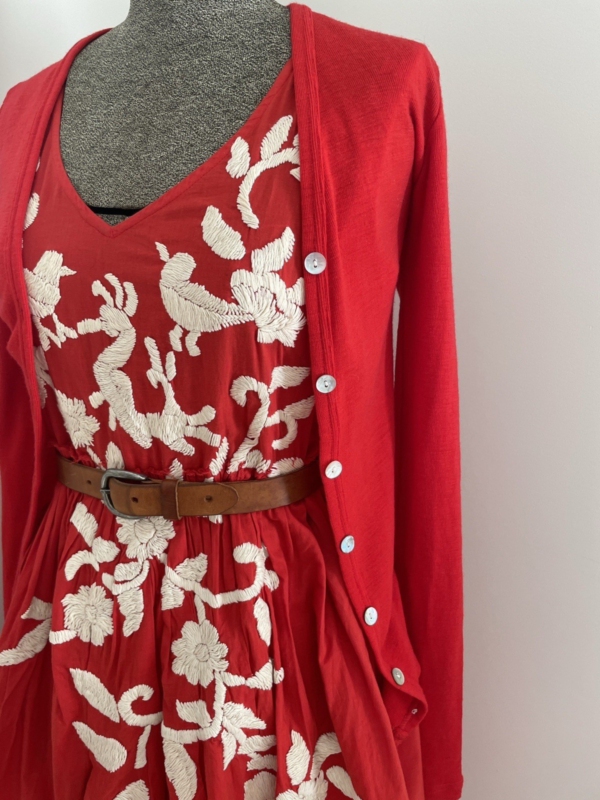 Husk Red Mexican Embroidered Boho Dress