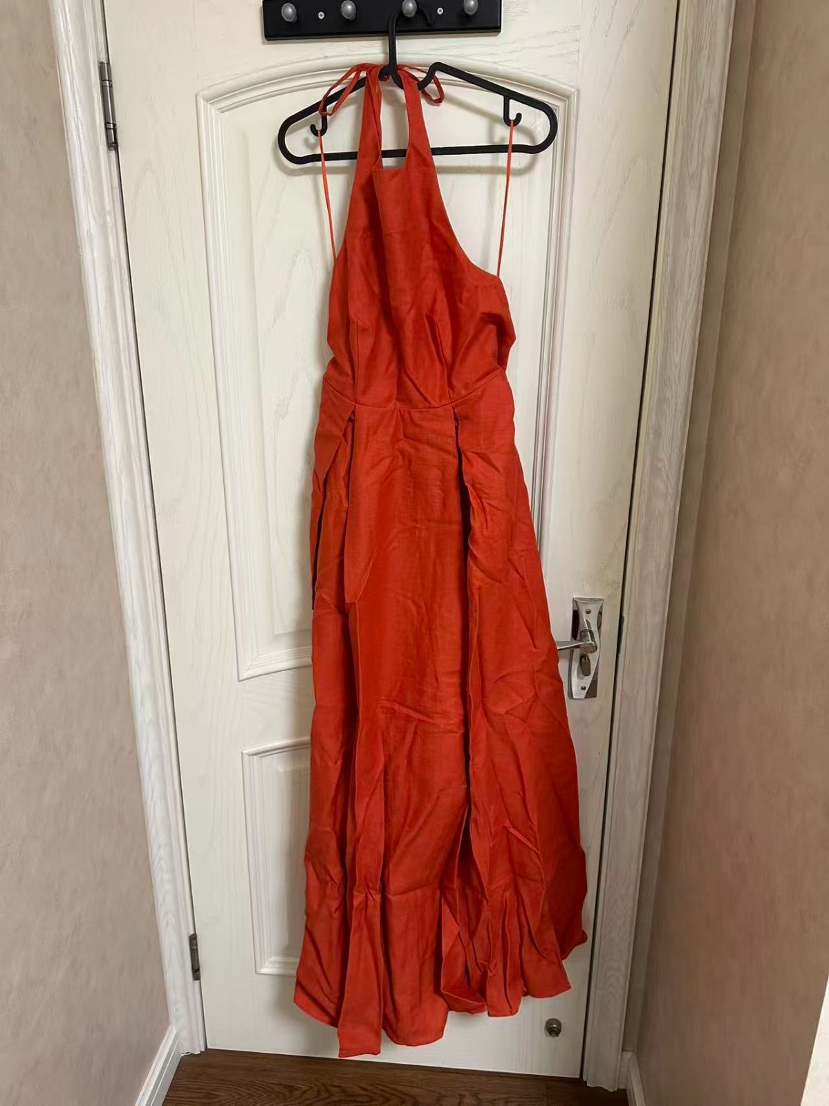 AUTH REISS Paules Linen Open-Back Maxi Dress in Coral Orange UK SZ 68/16