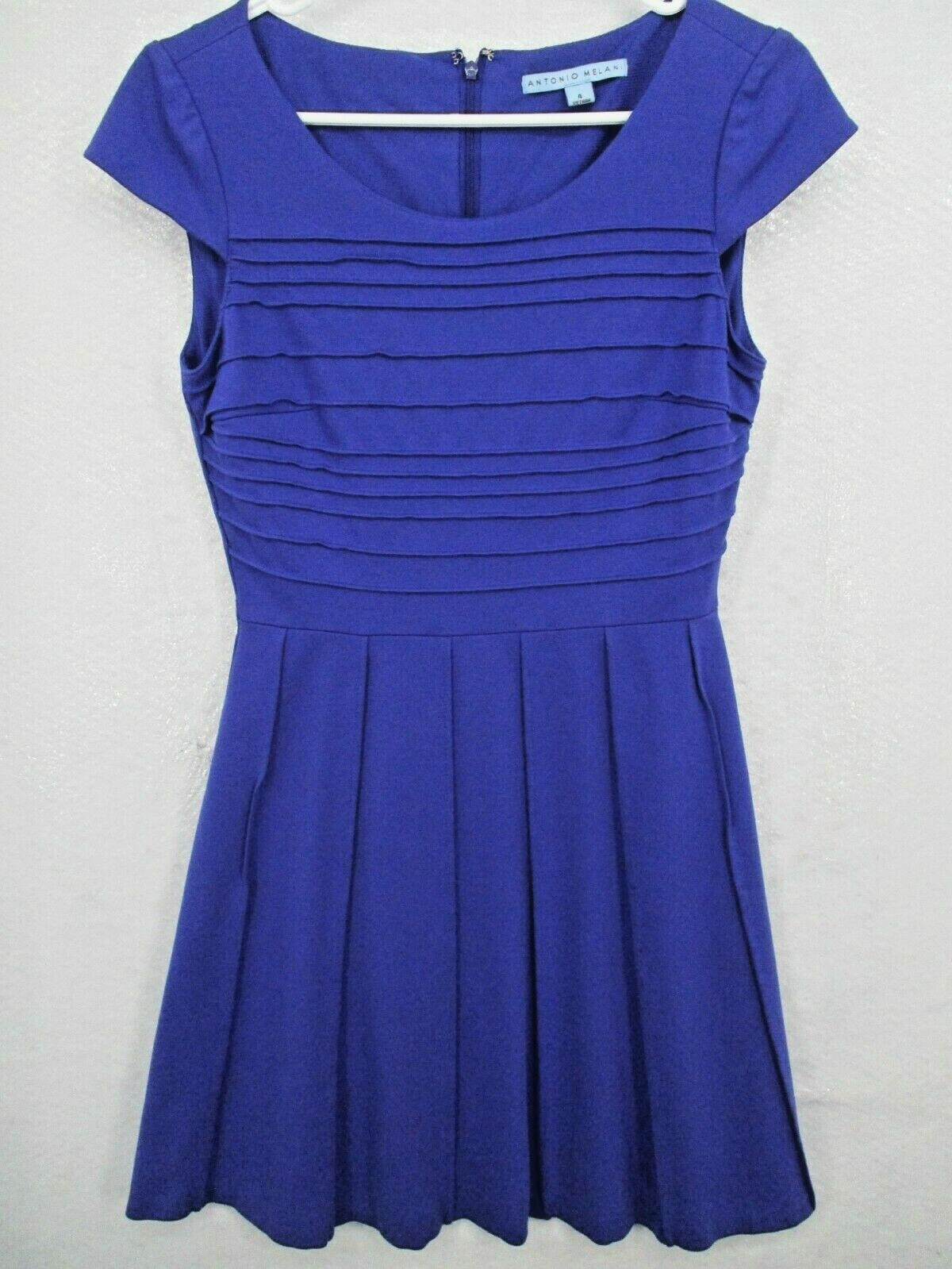 Antonio Melani Womens Dress 4 Scoop Knee Short Sleeve Pleated Line Zip Back Mini