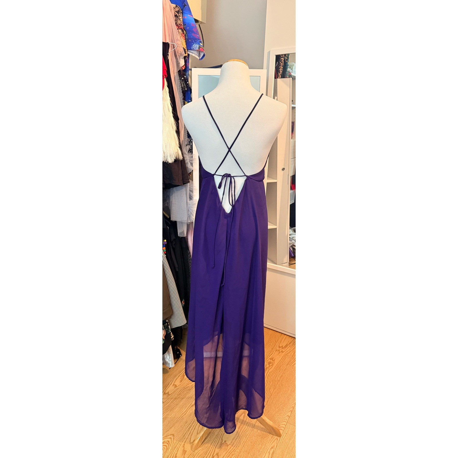 Forever 21 Deep Purple Spaghetti Strap V-Neck High Low Maxi Dress Size Medium