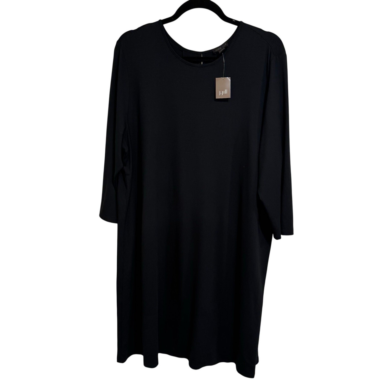 J.Jill Womens Solid Black Wearever 3/4 Sleeve T-Shirt Dress Size XLP Petite