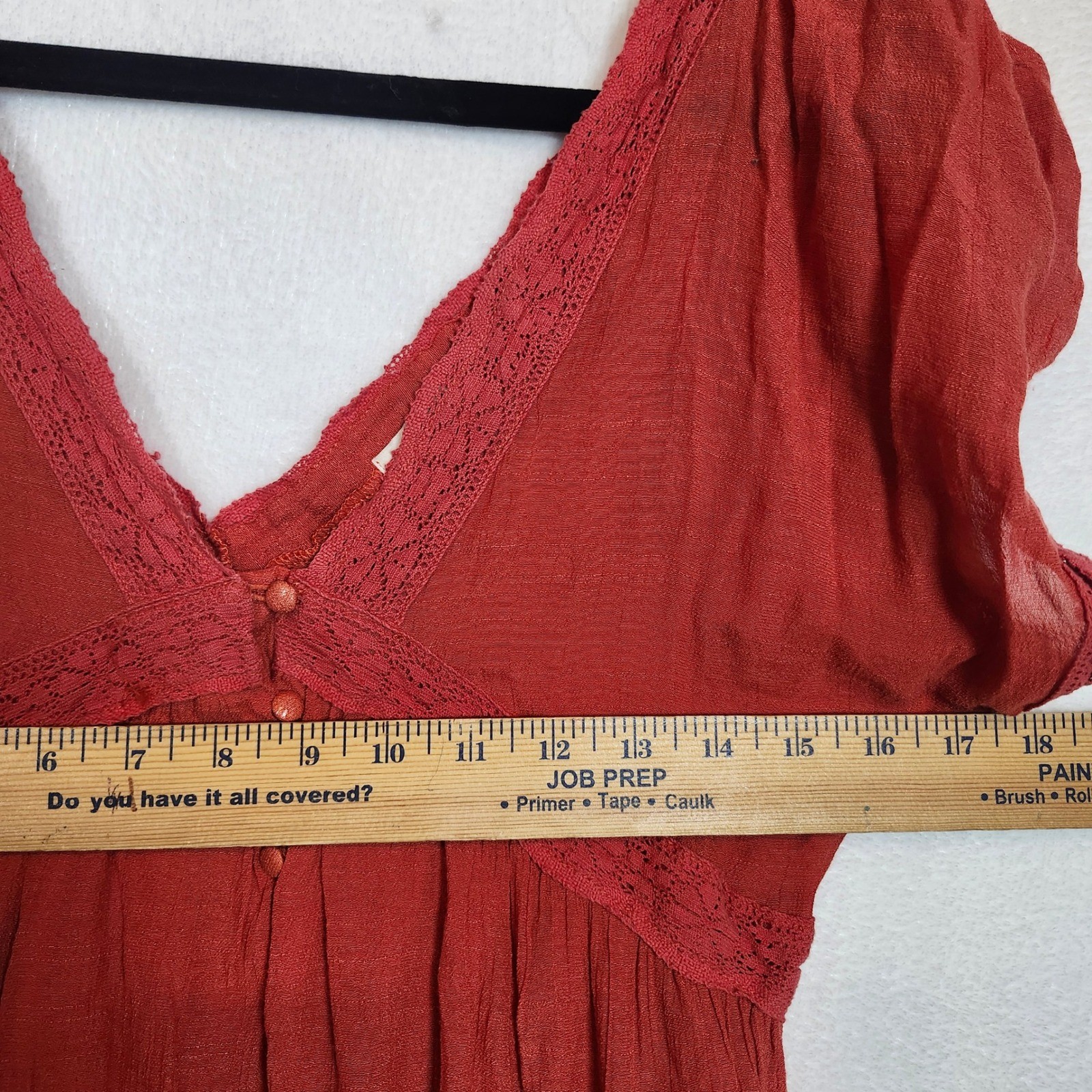 Baevely Rust Orange Boho High Low Maxi Dress Lace Trim V-Neck Medium Buckle