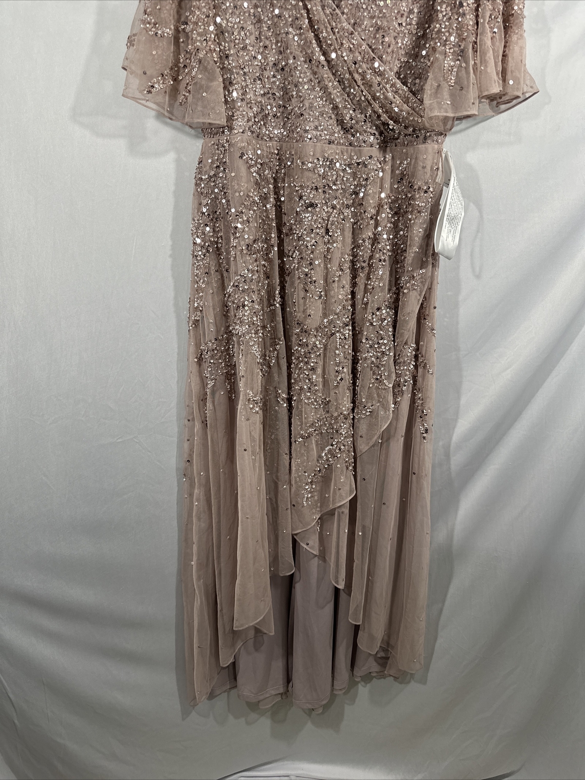 NWT $498 Mac Duggal [ 14 ] Sequined Butterfly Sleeve High Low Gown Lilac #G1932