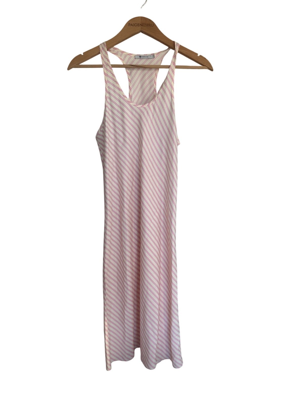 T by Alexander Wang Women’s 4 Pink and White Striped Racerback Midi Dress