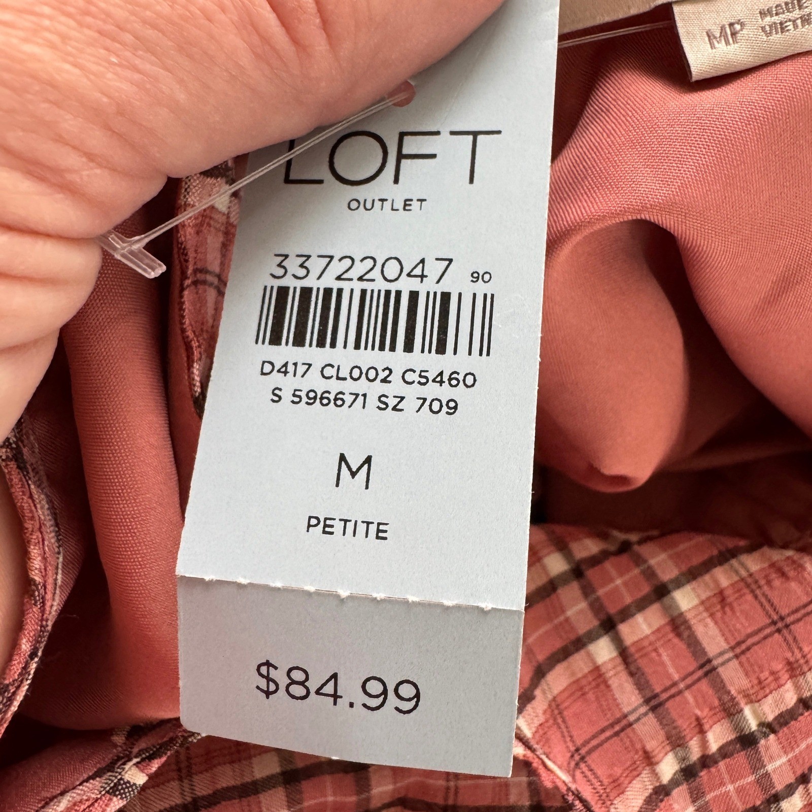 Loft Plaid Tie Waist Puff Sleeve Shift Dress Medium Petite Academia Preppy Twee