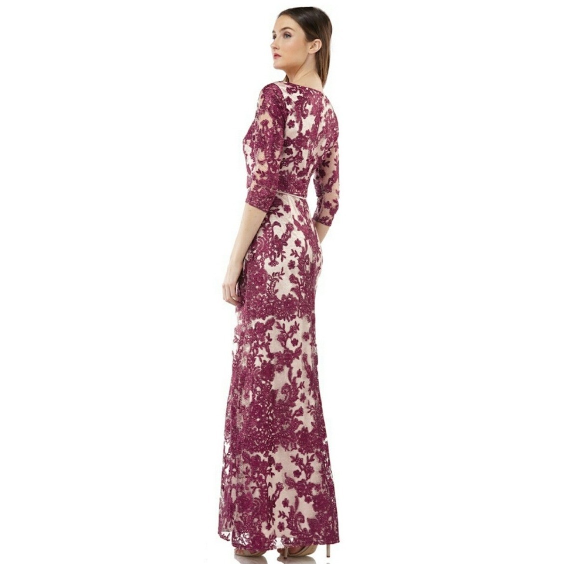 JS Collections Soutache Berry Embroidered Lace Gown Formal Maxi Dress Wedding 2