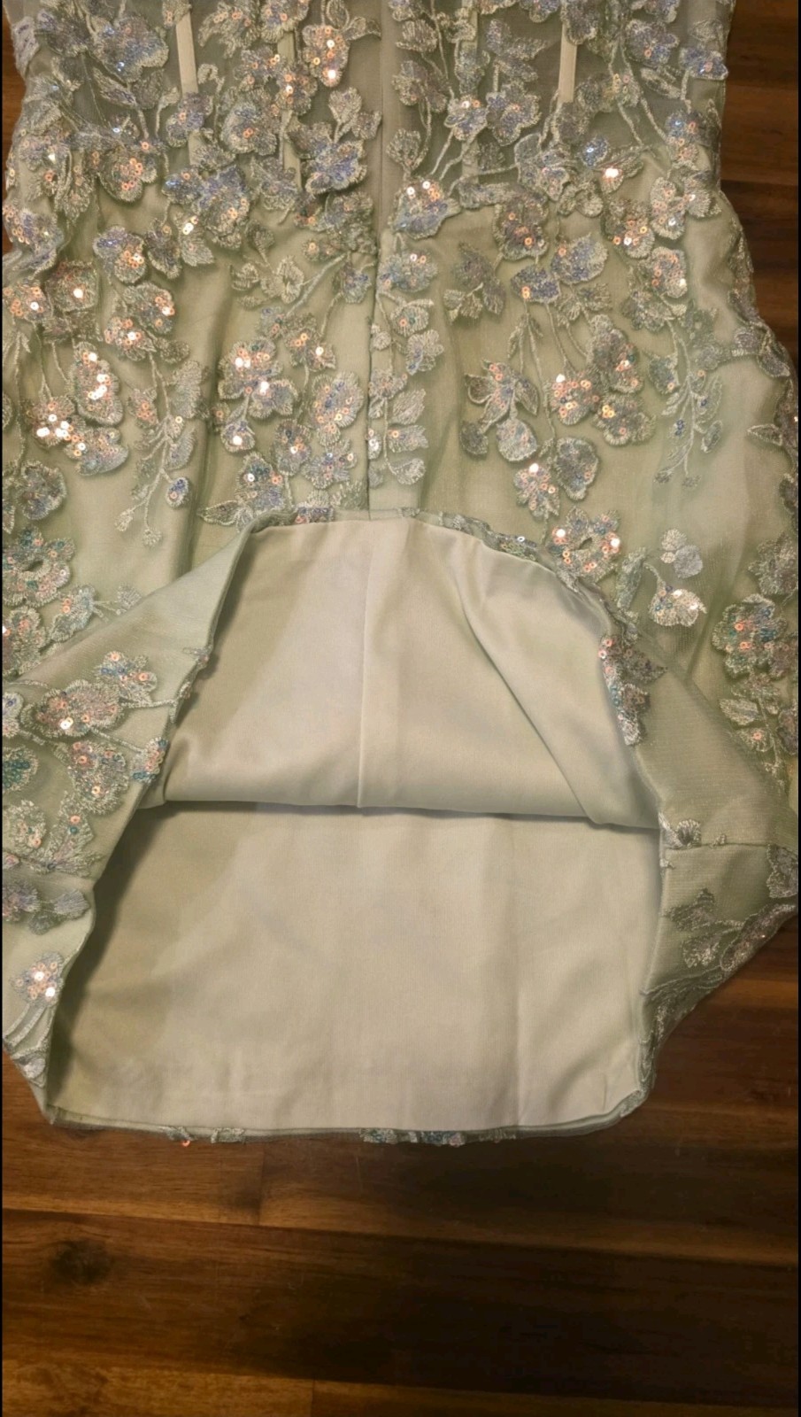 Sparkly V Neck Floral Sequined Lace-Up Homecoming Dress with Glitter Sage Sz 6