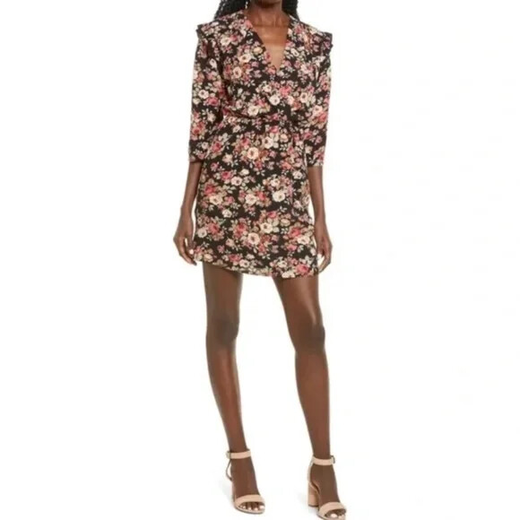 FRAICHE by J Floral Print V-Neck Wrap Surplice Mini Dress L = 12/14 Nordstrom
