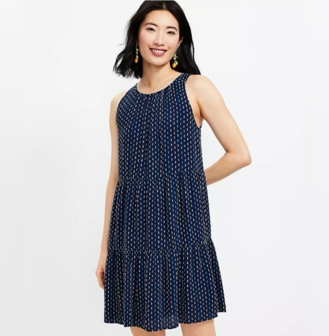 NWT Ann Taylor LOFT Clip Dot Tiered Tank Dress Navy XL Petite XLP Sundress