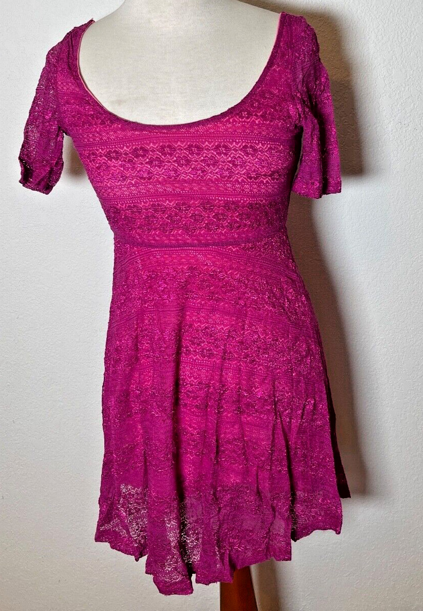 Bella D Womens Dress Small Floral Lace Lined Purple Stretch Scoop