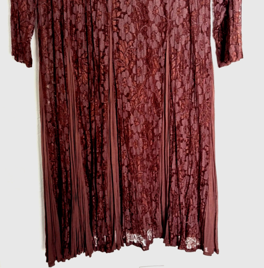 Nostalgia Vintage Dark Brown Lace Overlay Fared Flowy Dress 90s, Hippie Grunge