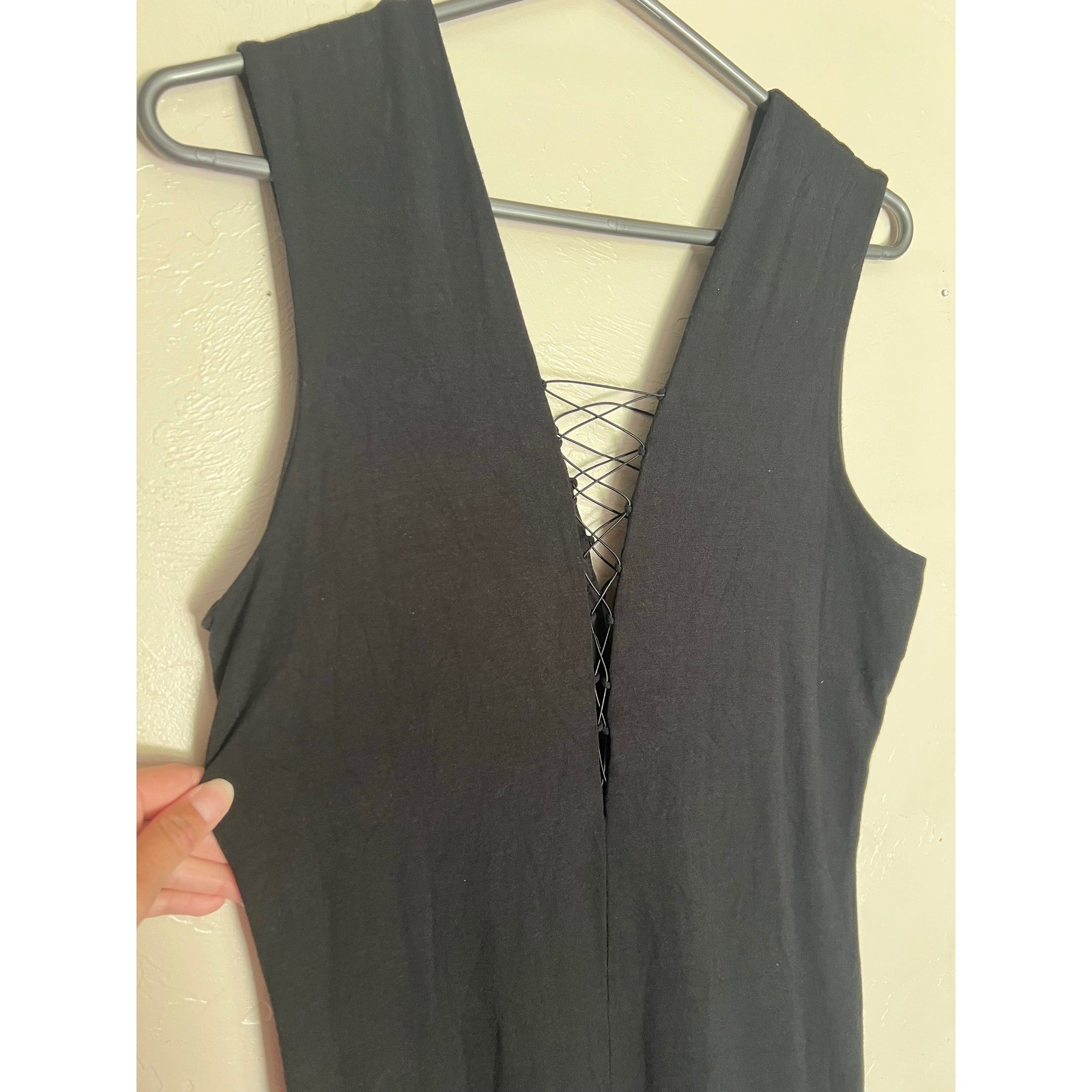 T by Alexander Wang Black Lace Up Bodycon Dress Sexy Sleeveless Midi Edgy Goth