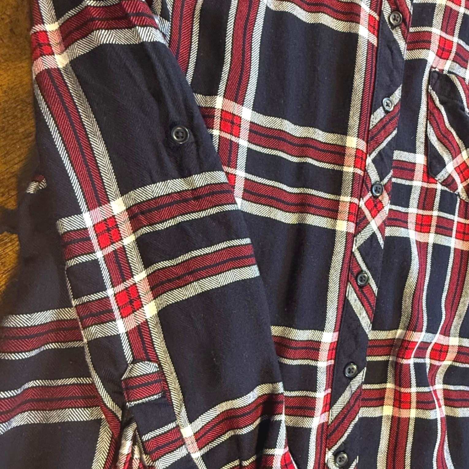 BLL nyc Red Navy Plaid Button Down Roll Tab Sleeve Shirt Dress XL Grunge 90s