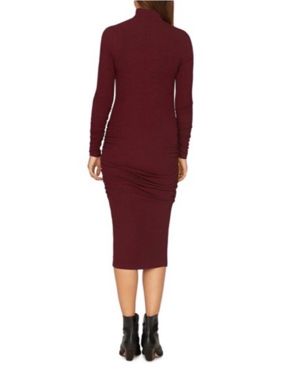 Sanctuary Wine Burgundy Bodycon Ruched Turtleneck Ribbed Midi Dress 35-23