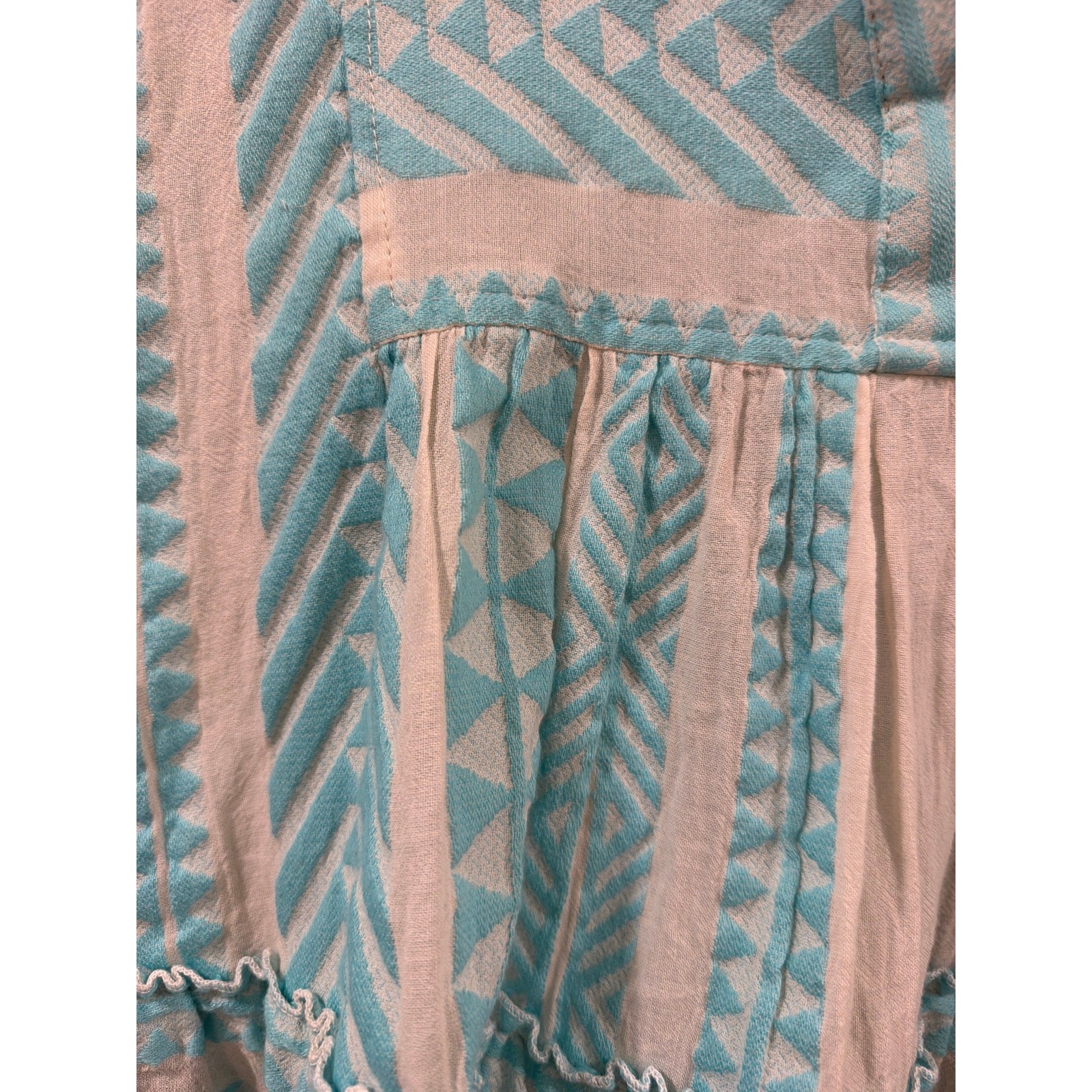 Devotion Twins Embroidered Ella Tunic Dress Size Medium B Blue Off White Boho