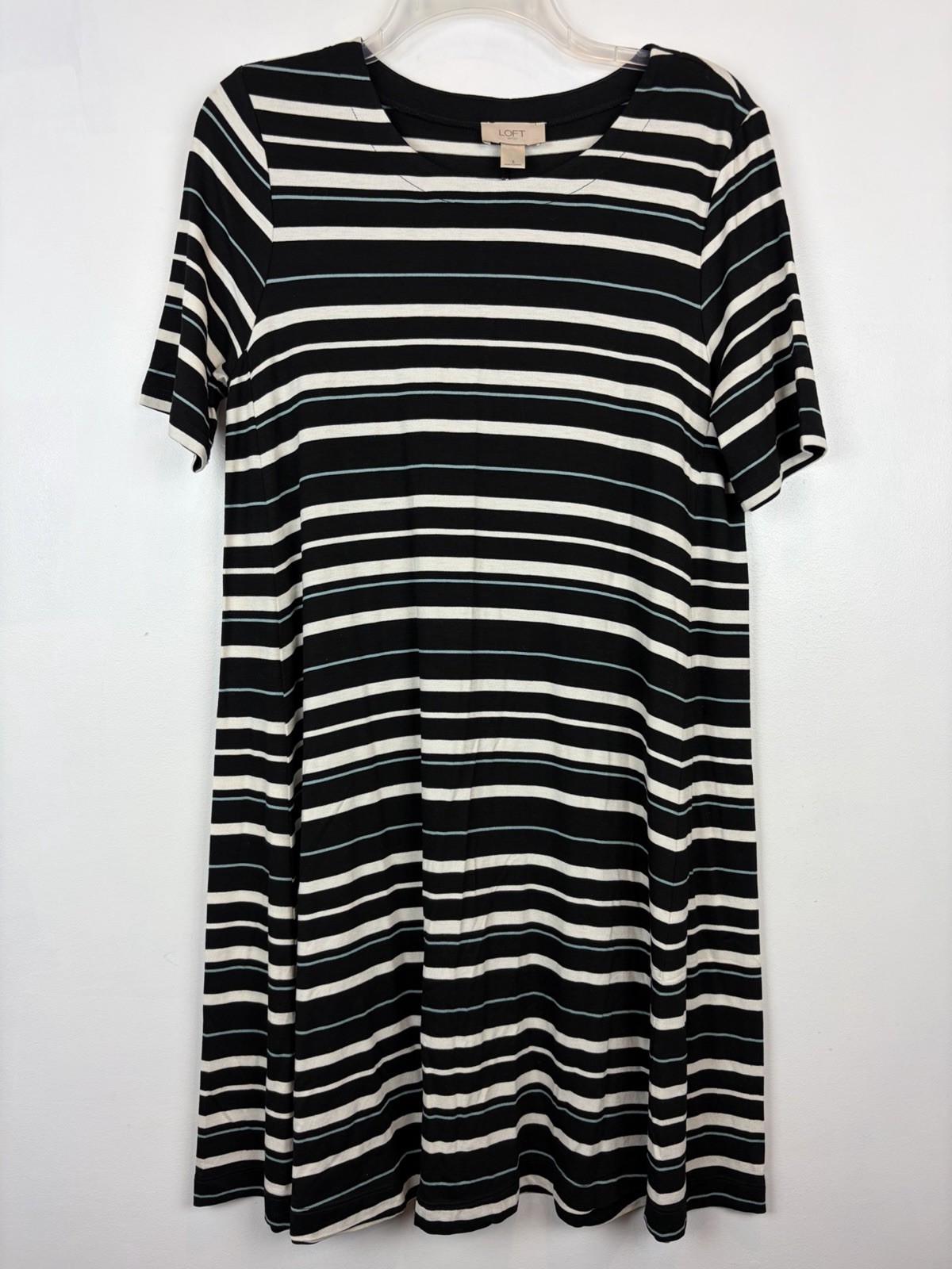 Loft Outlet T Shirt Dress Womens Small Black White Striped Mini Comfort Casual
