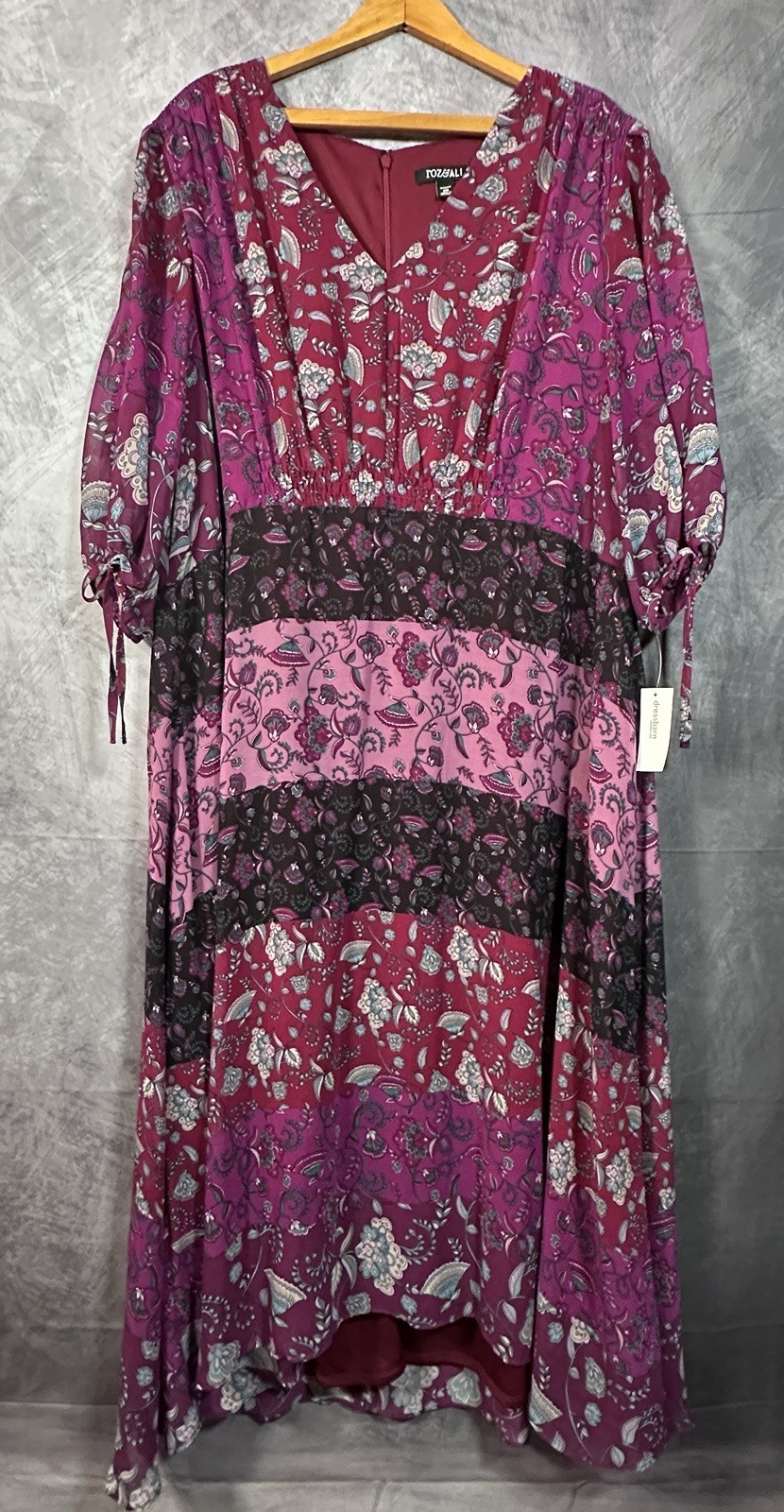 Roz & Ali Fit & Flare Dress Women 20 Multi Floral Stretch Pleated Balloon Sleeve