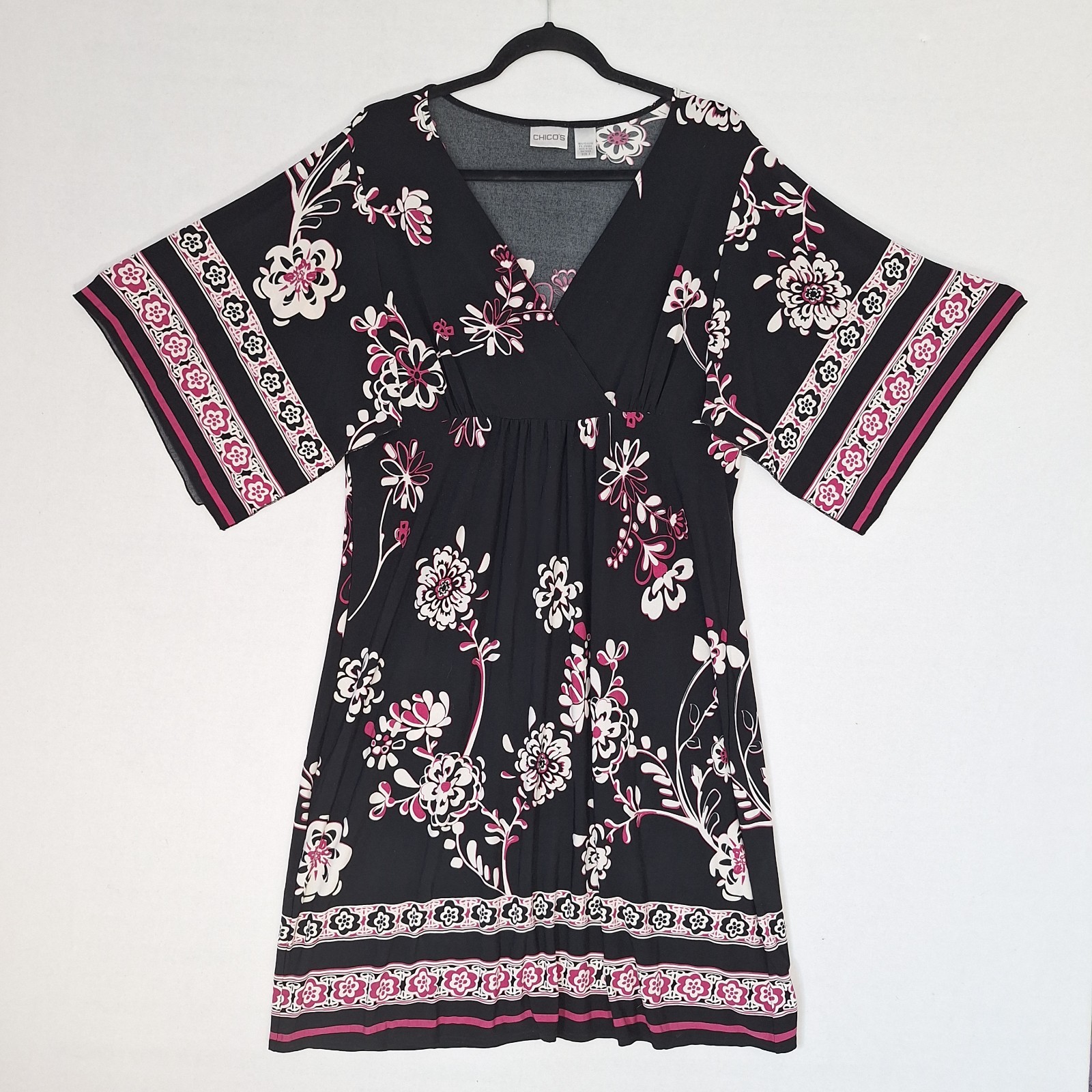 Y2K Chicos Size 2 (12) Kimono Style Dress Floral Boho Chic Handkerchief Sleeve