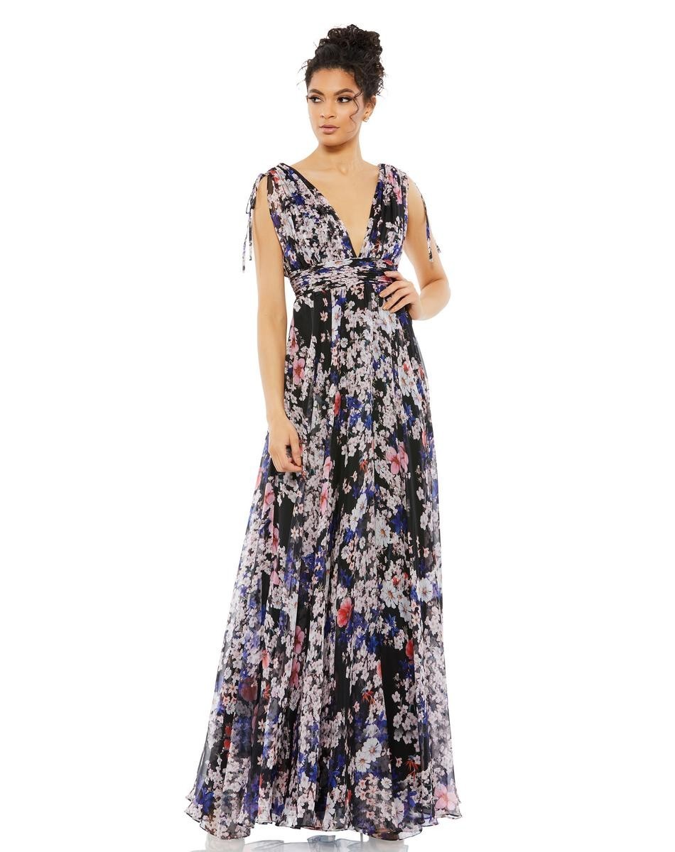Mac Duggal Black Multi Pleated Floral Chiffon A Line Gown Size 6 $398