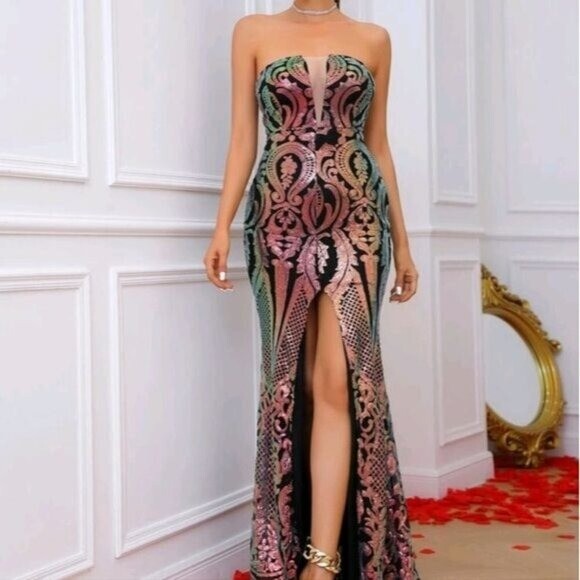 MULTICOLOR RANDOM PRINT SPECIAL EVENT MAXI DRESS